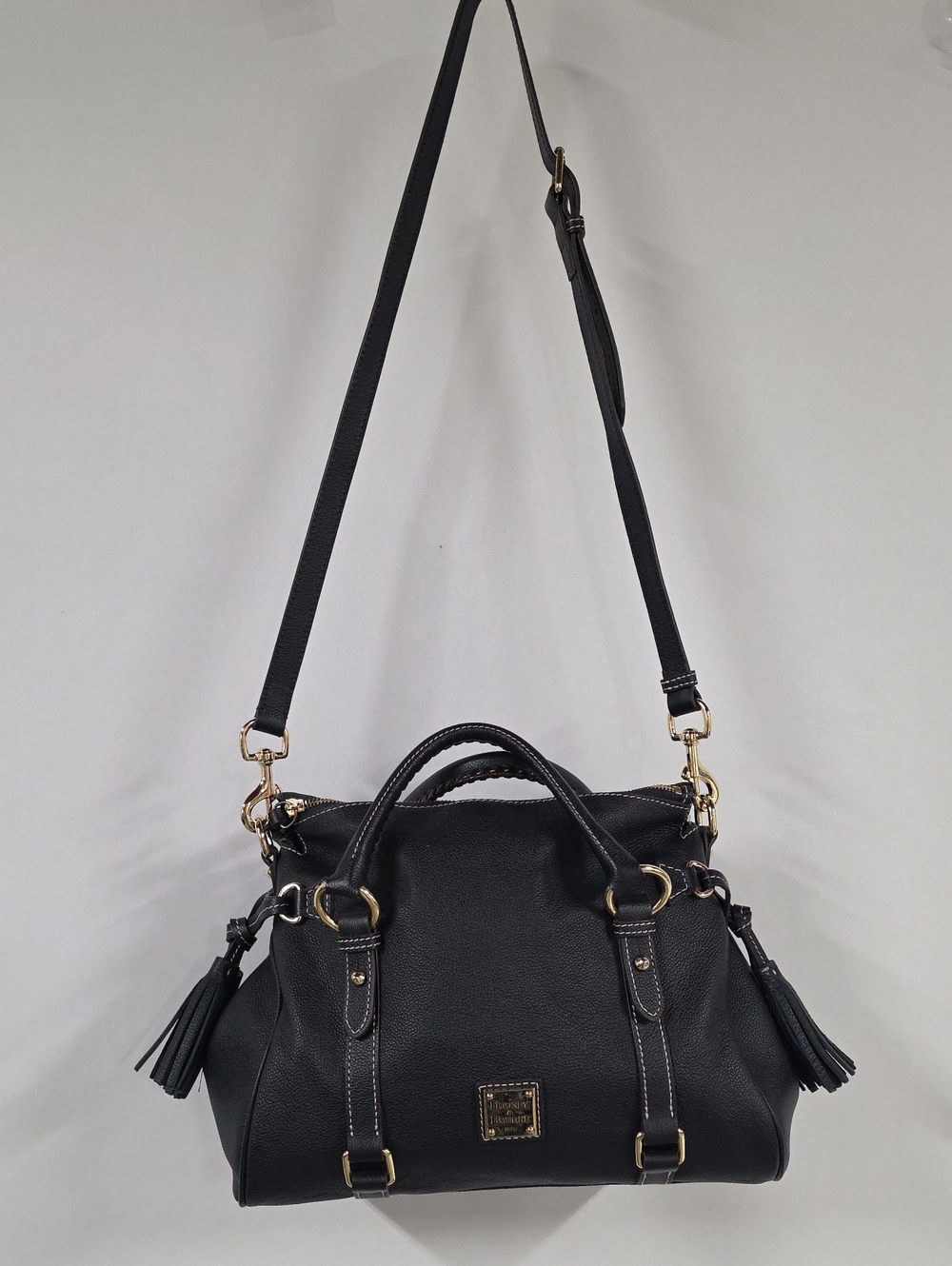 Dooney & Bourke Navy Blue/Gold Sorrento Pebbled Leather Satchel Removable Strap